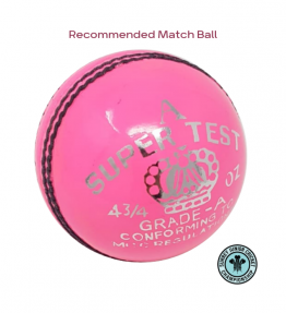 <left><span style='color:RED'>RECOMMENDED SJCC MATCH BALL</span></left><br> AJ Super Test Grade A Cricket Ball Womens (5ozs)<br> <span style='color:grey'>RRP: <span style='color:red;text-decoration:line-through'> <span style='color:grey'>£12.00</span> </span>